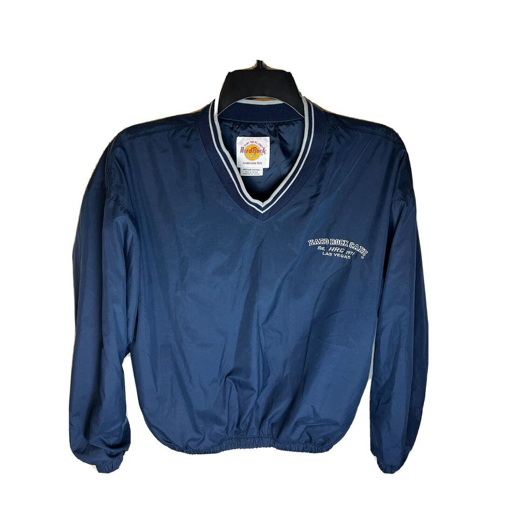 HARD ROCK CAFE Nylon pullover windbreaker jacket Medium Las Vegas Navy‎ Blue